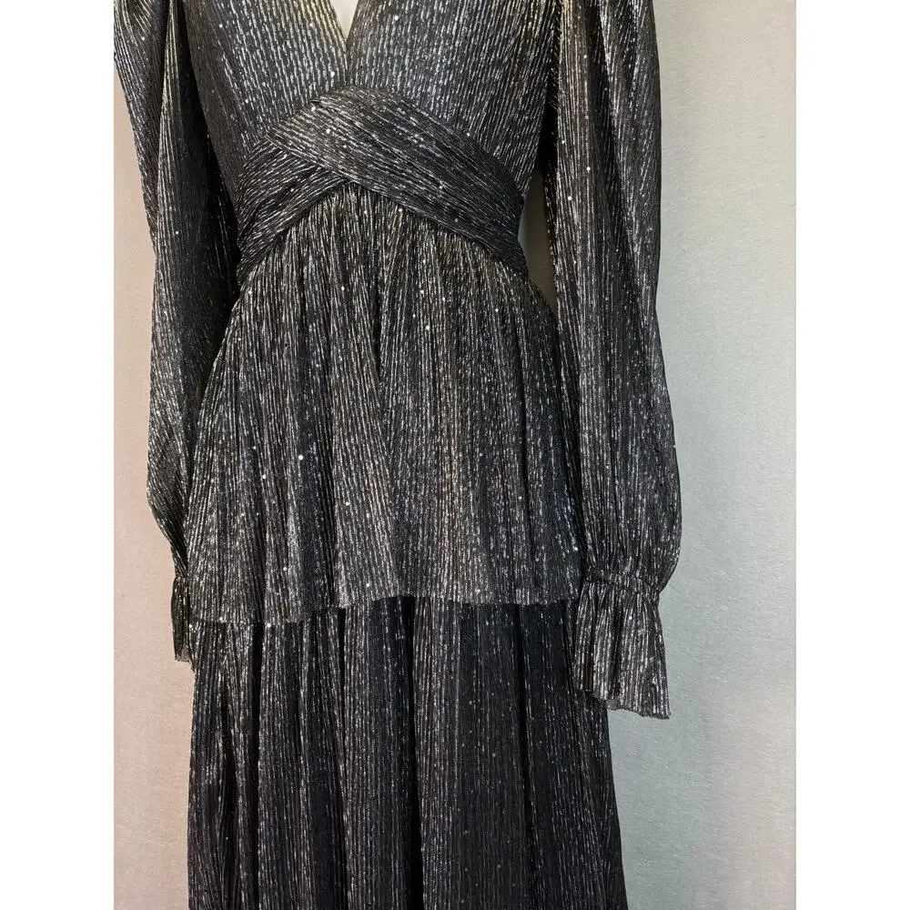 Sabina Musayev Women's Black Marais Semi-Sheer Midi‎ Dress X-Small Holiday NYE